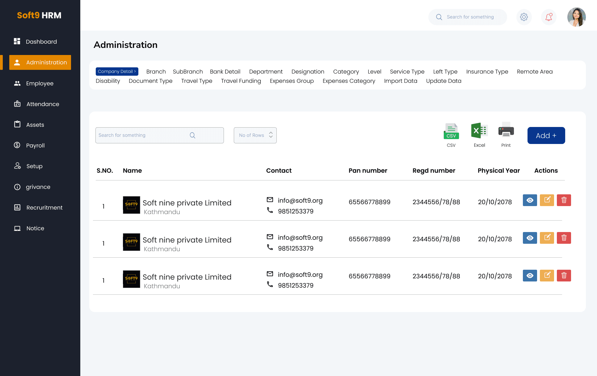 admin page